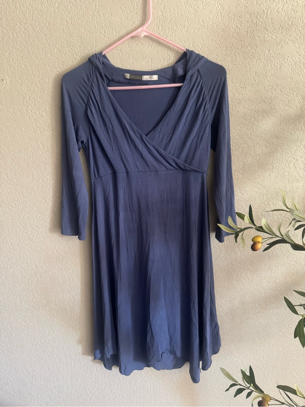 Athleta Blue Hooded Wrap Front Long Sleeve Dress Women’s Size Small